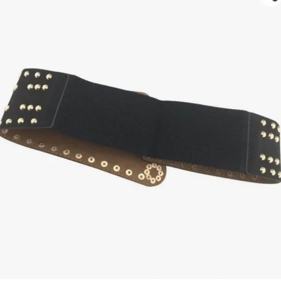 Black vegan faux suede corset gold studs punk wide boho waist belt - Picture 12 of 14